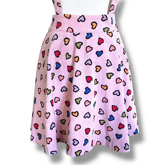Unique Vintage Womens Ruth Suspender Skirt Sz Medium Pink Hearts Corduory Twee - Picture 3 of 9